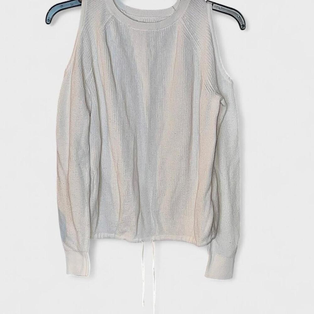 Abercrombie & Fitch White Ribbed Crewneck Cold Shoulder Sweater - Size M
